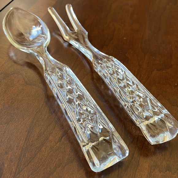 VTG 1960’s Anchor Hocking WEXFORD Pattern Glass Fork and Spoon Salad Serving Set - Picture 1 of 8